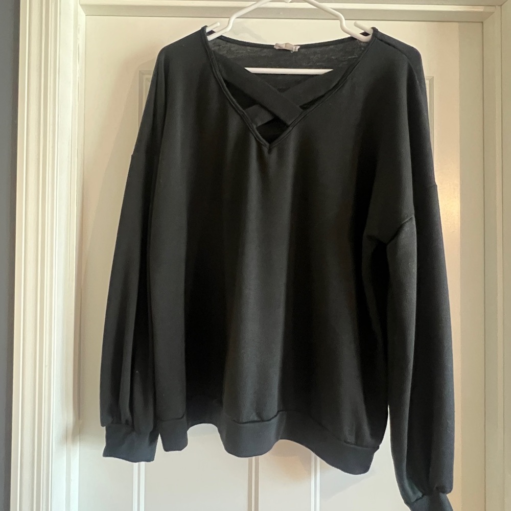 BiBi Black Crisscross V-Neck Top